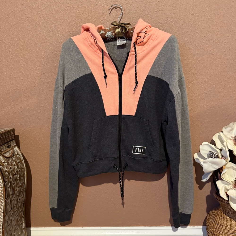Victoria's Secret Pink and Gray Colorblock Hoodie